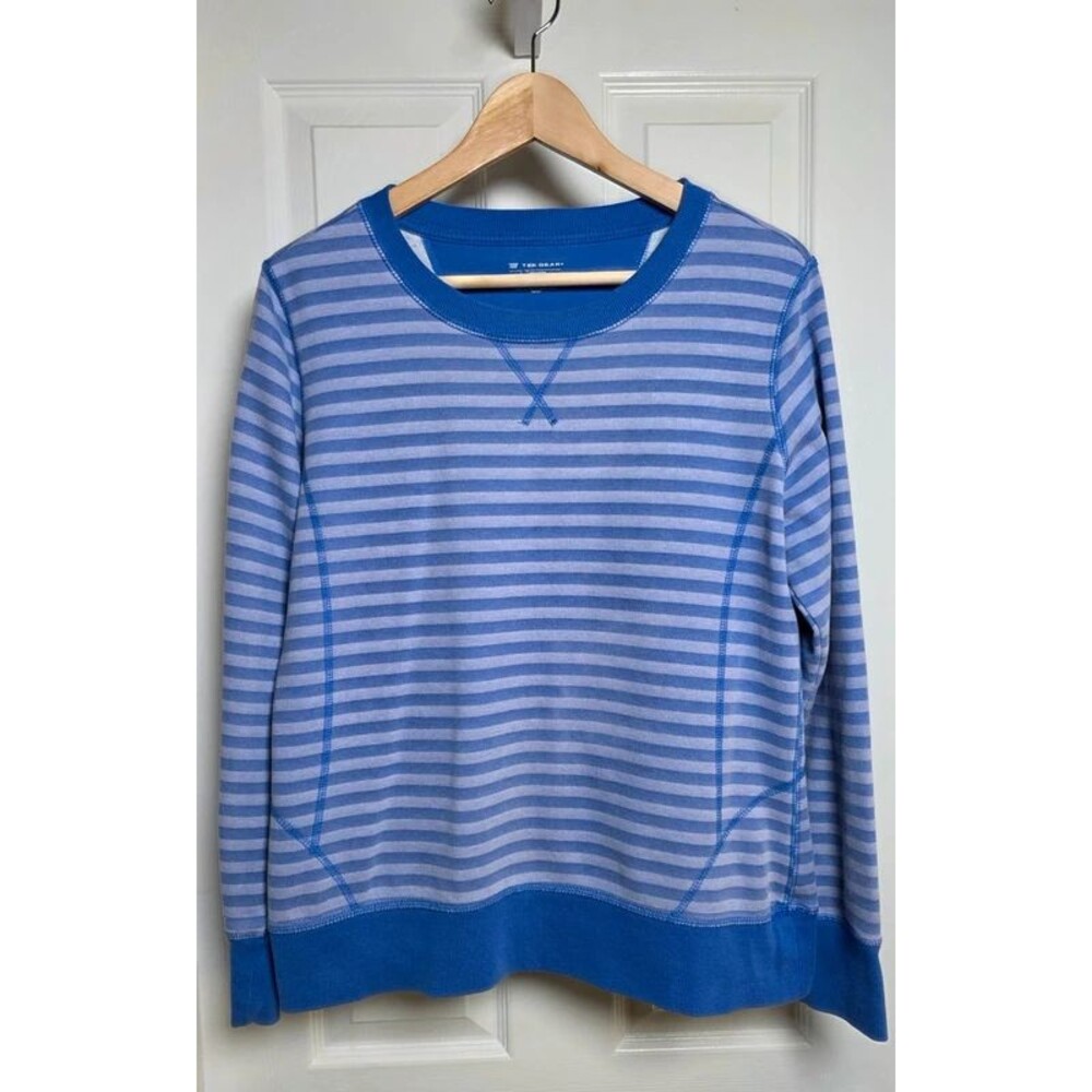 Tek Gear Women’s Striped Fleece Crewneck Sweatshirt Blue Purple Size L